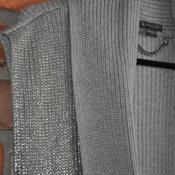 A/X Armani Exchange Sleeveless Gray Metallic Silver Knit Zip-up Sweater Vest S - Picture 9 of 13